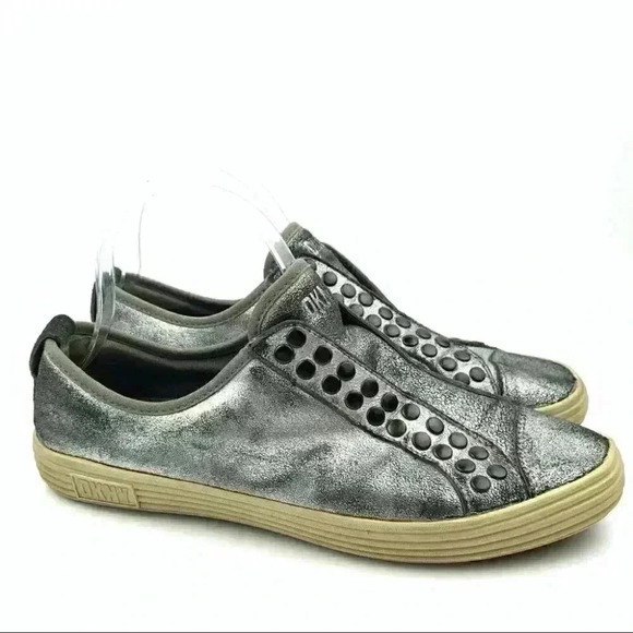 DKNY sneakers 8.5 pewter leather studded vintage